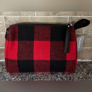 🆕 Athleta Wool, Red and Black Checkered Makeup Bag-NWT